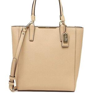 COACH Madison Saffiano Tote Bag Cream Beige Crossbody Zip Top 2way EUC